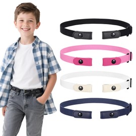 WERFORU 4 Pack No Buckle Belts for Kids Buckle Free Elastic Belts Easy Belt for Kids Plastic Buckle Belts for Boys Girls,A-Black+Pink+White+Navy Blue,Suit for waist size below 24"