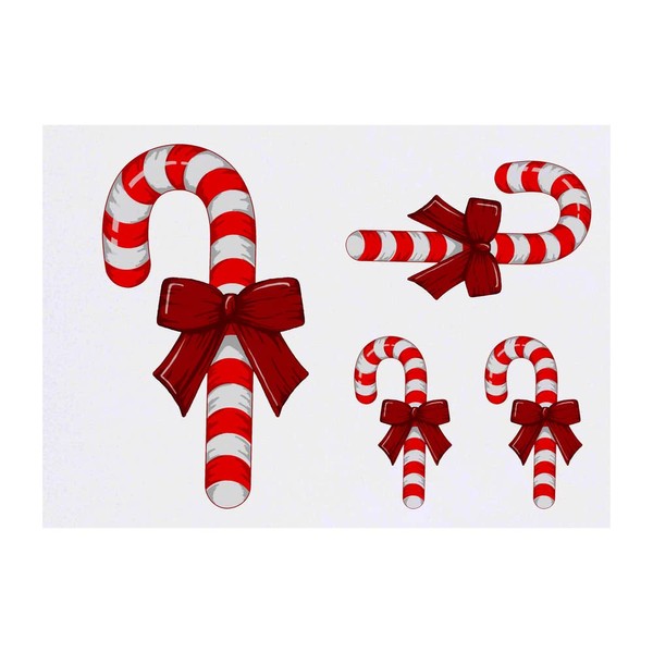 4 x 'Candy Cane With Bow' Temporary Tattoos - Water