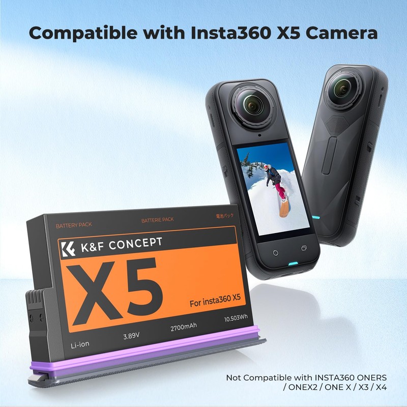 K&F CONCEPT 360x5 Battery, 2700mAh X5 Battery with Storage Case