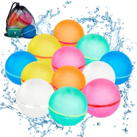 Pilikoll 12 Stück Wiederverwendbare Wasserbomben Magnet Wiederverwendbare Wasser Bomben Selbstschließend Wiederbefüllbare Silikon Wasserbomben Set mit 1 Mesh Bag für Kinder,Erwachsene,Strand,Poolparty