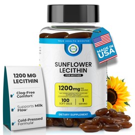 TRUEMED Organic Sunflower Lecithin 1200 mg – Sunflower Lecithin Breastfeeding Supplement for Moms – Supports Milk Flow, Clogged Duct Relief, Brain & Liver Health – Soy-Free, Non-GMO – 100 Softgels
