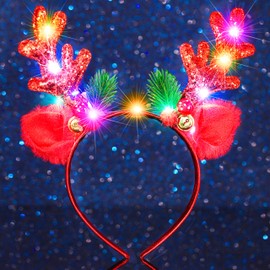 Fashband Christmas Headbands Light Up Deer Antlers Headband LED Glitter Reindeer Antlers Xmas Headpiece Holiday Hair Accessories for Women(Red)