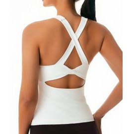 Workout Tank Top with Built-in Bra for Women – Cross Back Athletic Yoga Tops Breathable Stretchy Sports Camisole for Gym Pilates White