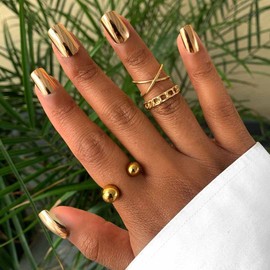 GOLDIE Press-On Nails by Lavaa Beauty | Short Square | Gold Chrome Square Nails