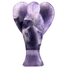 KYEYGWO 7.5 cm Amethyst Gemstone Angel Figurine, Healing Crystal Guardian Angel Talisman Hand Carved Pocket Stone Lucky Charm Fengshui Decor
