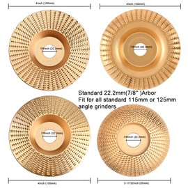 ASNOMY 4pcs Wood Grinding Wheel, Wood Carving Disc with 22.23mm Arbor, Tungsten Carbide Wood Sanding Carving Tool Angle Grinder Abrasive Disc for Shaping & Polishing