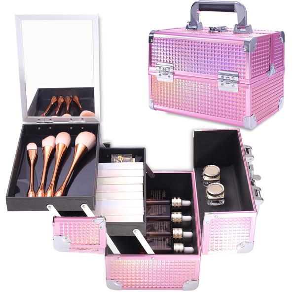 Makeup Train Case Lightweight Cosmetic Box Portable Lockable Makeup Case