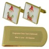 Gardener Gnome Gold Engraved Money Clip and Cuff Links Gift