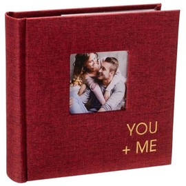 Malden International Designs 1 Up 4x6 You + Me Cranberry Red Fabric Photo Album With Memo Writing Areas Hard Cover 3 x 3 inch Front Cover Photo Pocket