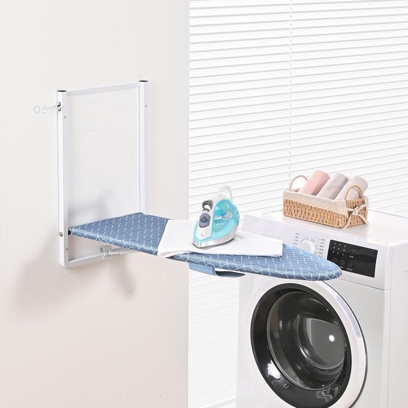 KINGBOARD Wall Mounted Ironing Board with Iron Holder, Compact Ironing