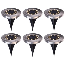 Lunartec 6er-Set Akku-Solar-Bodenleuchten, Edelstahlgehäuse, 8 LEDs, warmweiß