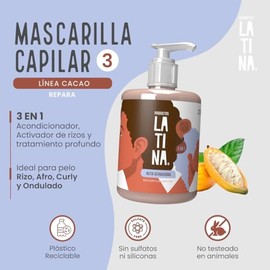 LATINA® | Mascarilla para Cabello - Nutri-Reparador | Mascarilla Cacao Crema para Peinar - Activador de Rizos Belleza Mujer - Tratamiento para Cabello