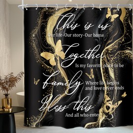Homewelle Black Golden Marble Bible Verse Shower Curtain Scripture Inspirational Quotes Abstract Modern Ombre Luxury 72Wx72H Inch Gold Cracked Lines Waterproof Polyester Fabric Bathroom Bathtub