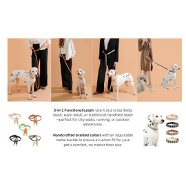 Albcorp Braided Hands-Free Dog Leash – Small & Medium Sizes, 7.2 ft Long – PVC Coated, Adjustable for Cross-Body, Waist, or Handheld Use – Waterproof, Customizable & Durable. Rose Blush, Medium