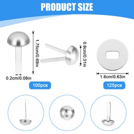 100 Pieces Mini Paper Brads Fasteners, 125 Pieces Silver Round Washers with Hole Punch Small Paper Fasteners Paper Brads for Scrapbooking Crafts DIY Supplies