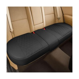 KHGUZ Leather Car Seat Cover, Vehicle Rear Bottom Seat Protector Pad, Full Surrounded Waterproof Auto Seat Protective Cushion with Storage Pocket, Universal Fit（Black）