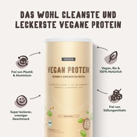 VETAIN Vegan Protein Powder, Neutral, 23 g Protein per Serving, 1200 g Protein Powder, Made from 5 Vegetable Protein Sources, No Allergens and Sucralose, Laboratory Tested and Produced in Germany