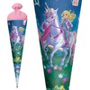 ROTH Motiv-Schultüte, Magische Einhornreiterin, 70 cm, rund, Rot(h)-Spitze, Filzverschluss, Glitter
