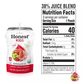 Honest Kids Super Fruit Punch Organic Fruit Juice Drink, 6.75 Fl Oz, (Pack of 32
