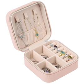 Mardiko Travel Jewellery Box for Women Girls, Jewellery Organiser Small Jewelry Box Mini Travel Jewlery Case, Jewellry Storage for Necklaces Rings Earrings Bracelets, Pink