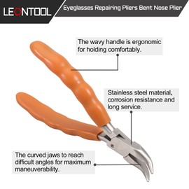 LEONTOOL 6 Inches Bent Nose Pliers Stainless Steel Glasses Repair Pliers Eyeglass Adjustment Tools Optical Tools Beading Pliers Glasses Frame Tool Pliers with Screwdriver and Glasses Cloth