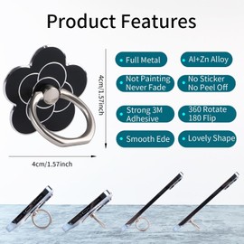 Cell Phone Ring Stand,Cell Phone Ring Holder Flower,360 Rotate and 180°Angle Adjustable Metal Finger Ring Socket Grip Kickstand for Smartphones (4pcs)