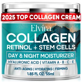 Elvira Retinol Anti Aging Face Moisturizer- Collagen Cream With Stem Cell & Hyaluronic Acid, Instant Face Lift Cream for Skin Tightening and Firming, Wrinkle Smoother for Women & Men, 1.85 Fl Oz