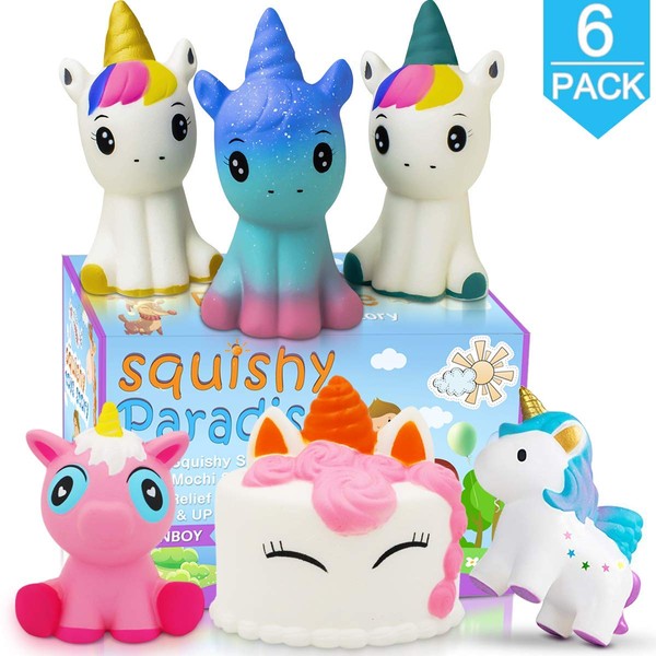Unicorn Squishy Jumbo Squishies- 6 Pack Narwhal Squishy Unicorn Cake Scented Squishies Pack Slow Rising Squishies Stress Reliever Toys for Girls and Boys Unicorn Party Favors