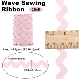 GORGECRAFT 25 Yards 10mm Wide RIC Rac Trim Wavy Bending Ribbon Light Pink Rick Rack Fringe Trim Zig Zag Lace Edging Braid Trimming Polyester Webbing Ribbons for Sewing DIY Crafts Gift Wrapping