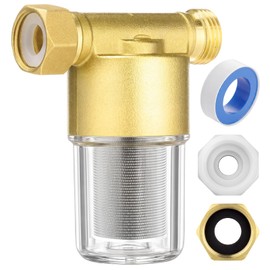 Gerrii Washing Machine Water Filter Reusable 40-50 Microns Sediment Inline Brass Washer Water Filter with 1/2" NPT & 3/4" GHT Adapters Pipe Sealant Tape for Garden Hose, Shower, Car Wash, RV, Heater