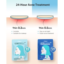 LitBear Acne Pimple Patches- Day and Night 4 Sizes 180 Dots Thin & Thick Hydrocolloid Patches with Witch Hazel, Tea Tree & Calendula Oil, Extra Adhesion for Face Zit Patch Dots