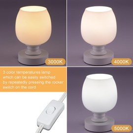Small Bedside Table Lamp Set of 2,Milky White Glass,Small Place Desk Lamp,3CCT LED Bulb Included- White