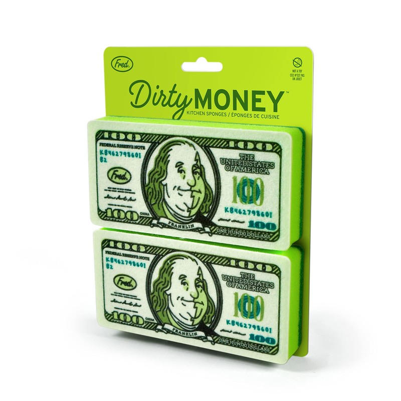 Genuine Fred, Dirty Money, Kitchen Sponges, Set of 2, Green