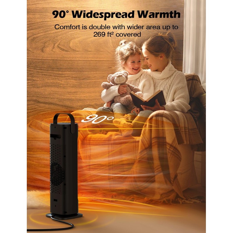 VAGKRI 24” Oscillating Ceramic Tower Space Heater，Fast Ceramic Heater with