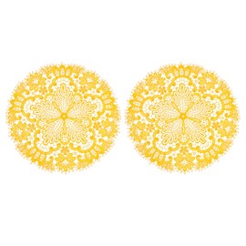 sourcing map 2Pcs Retro Lace Placemats, 10.6x10.6inch Round French Crochet Doilies Central Hollow Flower Vase Mat Coaster for Dining Table Home Decoration, Yellow