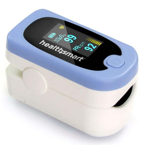 HealthSmart Deluxe Pulse Oximeter for Fingertip with Pulse Waveform Display, Displays Blood Oxygen Saturation Content, Pulse Rate and Pulse Bar with OLED Display, FSA HSA Eligible, Lanyard Included
