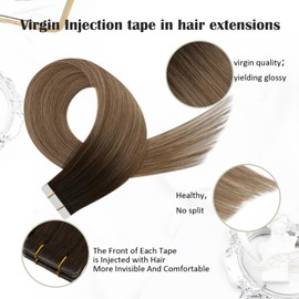 Moresoo Invisible Tape Extensions Real Hair Injection Hair Tape 50 cm Real Hair Tape in Extensions Dark Brown to Brown with Blonde Real Hair Extensions Tape 5 Pieces 12.5 g #2/DXB/18