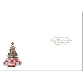 doodlecards Daughter and Boyfriend Christmas Card Christmas Tree and Parcels Medium Size Christmas Card for Daughter & Boyfriend with Plain Envelope