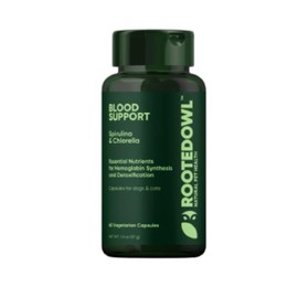 Rooted Owl Blood Support - Immunity, Recovery and Iron Supplement for Dogs & Cats - Anemia Support with Spirulina and Chlorella - 60/ct Vegan Capsules