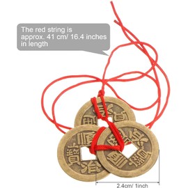 Chinese Lucky Coins, Feng Shui Coins, 5 Styles, Brass Lucky Coins, Traditional Coins with Red String for Wealth and Success