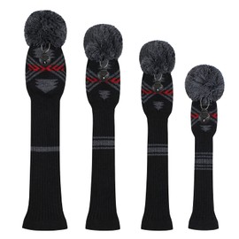4 Pack Golf Head Covers (460CC) Fairways Hybrid, UT. Soft Warm Keep Club Clean (Abstract Black Pattern)
