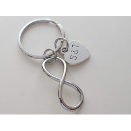 Custom Infinity Keychain with Hand Stamped Tag for Couples or Best Friends Initials, Anniversary Gift Keychain