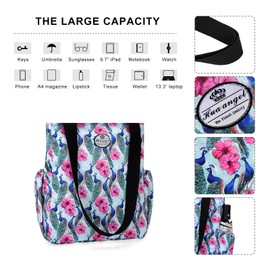 HUA ANGEL Floral Tote Bag - Casual Shoulder Bag Daily Tote Bag with Zipper Gym Travel Shopping Work Handbag for Women