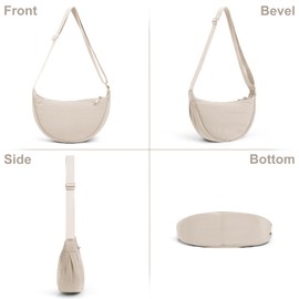 TIAASTAP Crossbody Bags for Women Men Hobos & Shoulder Bags Nylon Crescent Bag Cross Body Bag with Adjustable Strap Solid Color Dumpling Bag for Travel Work School (Beige)