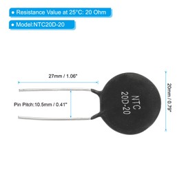 PATIKIL NTC Thermistors Resistors, 5Pcs 20 Ohm NTC20D-20 High Sensitivity Current Limiter Temperature Sensor for Measuring Temperature Black