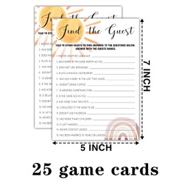 Qoamp Boho Rainbow Find the Guest Baby Shower Games, 25 Sunshine Gender Neutral Cards, Gender Reveal Party Game Set for Women, Men-A28