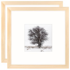 8x8 (20 x 20 cm) Photo Frames Display 4x4 Photos - Square Classic Solid Wood Frames for Wall Mount and Tabletop 2 Pack,Grain Wood