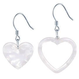 MicLee Fashion Womens Heart Acrylic Earrings 925 Silver Earrings for Girls Creative Asymmetrical Heart Dangles Earrings with Fishhook (White)