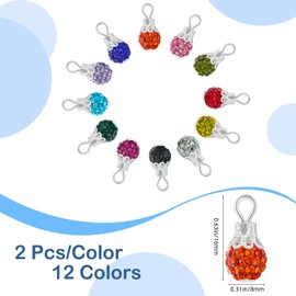 COGCHARGER 24 Pcs 12Color Polymer Clay Rhinestone Charms Cap Drops Pendants for Jewellery Making Craft Bracelet Necklace Earrings Findings (Sliver)
