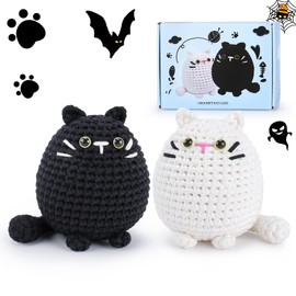 Crochet Kit for Beginners Animal Cat Crochet Kit for Adults Kids, Knitting Kits Complete Crochet Set with Step-by-Step Video Tutorials, 2pcs Cat Crochet Animal Kit Surprise Gift
